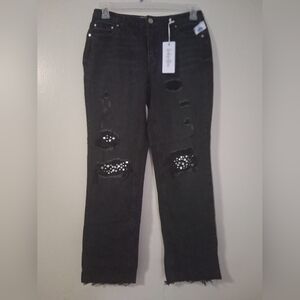 Stylish Black Distressed Jeans with Studded Details